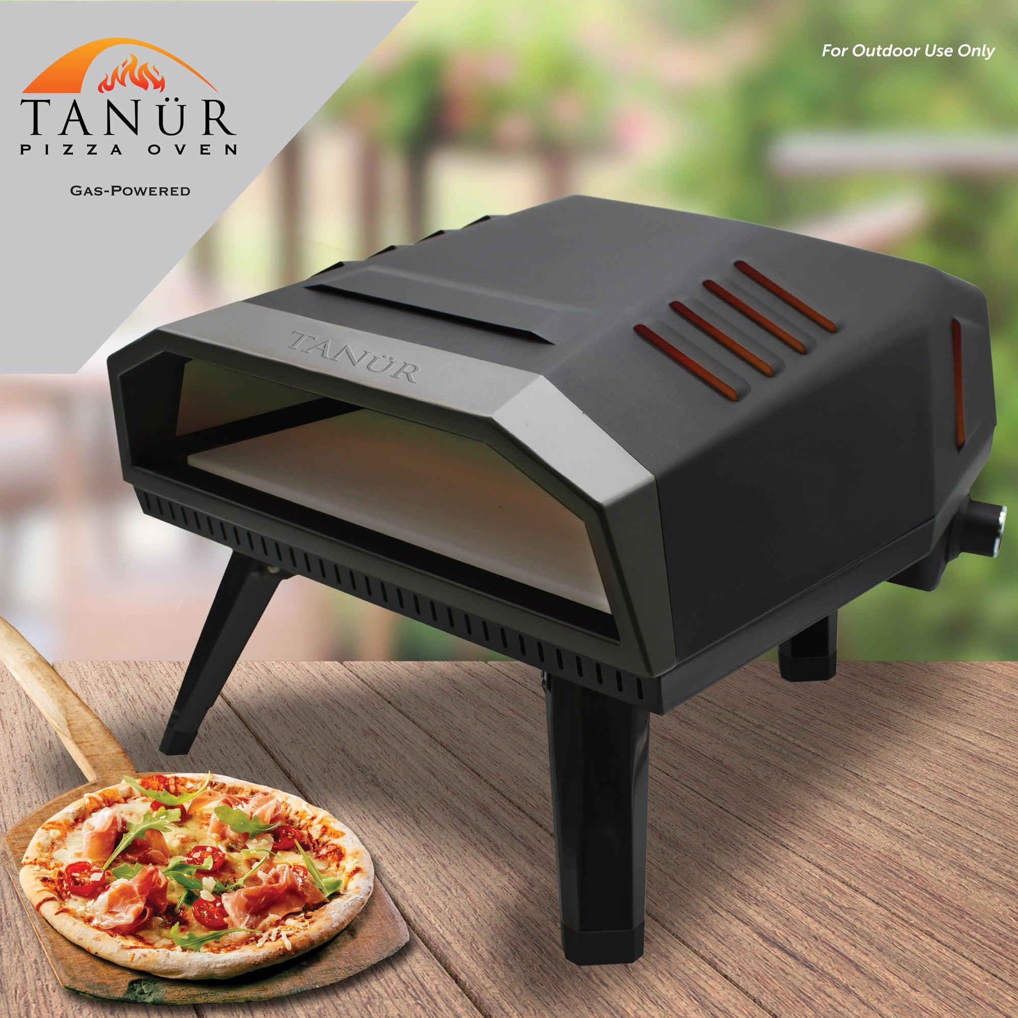 Flame King portable 12-inch propane pizza oven with stone, designed for outdoor grilling and cooking delicious pizzas.