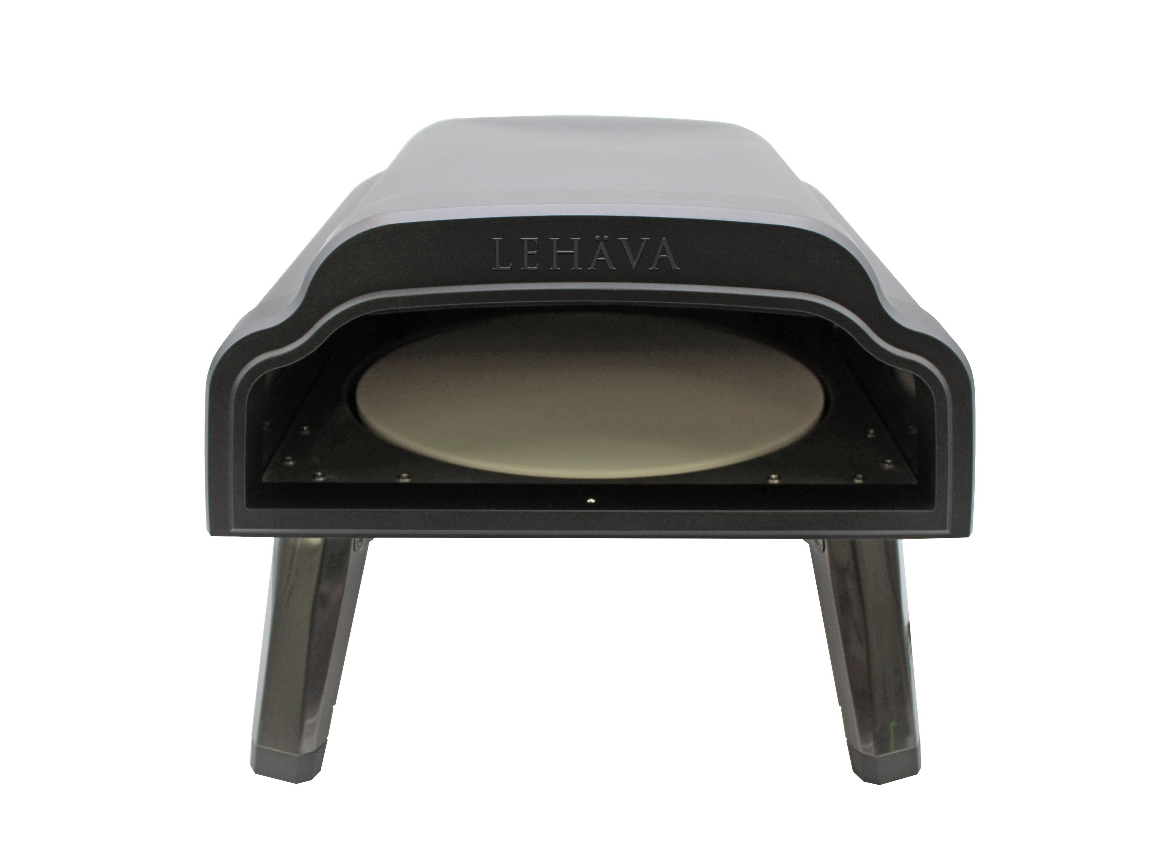Flame King portable 14-inch propane pizza oven with 360-degree rotating stone, perfect for outdoor grilling.