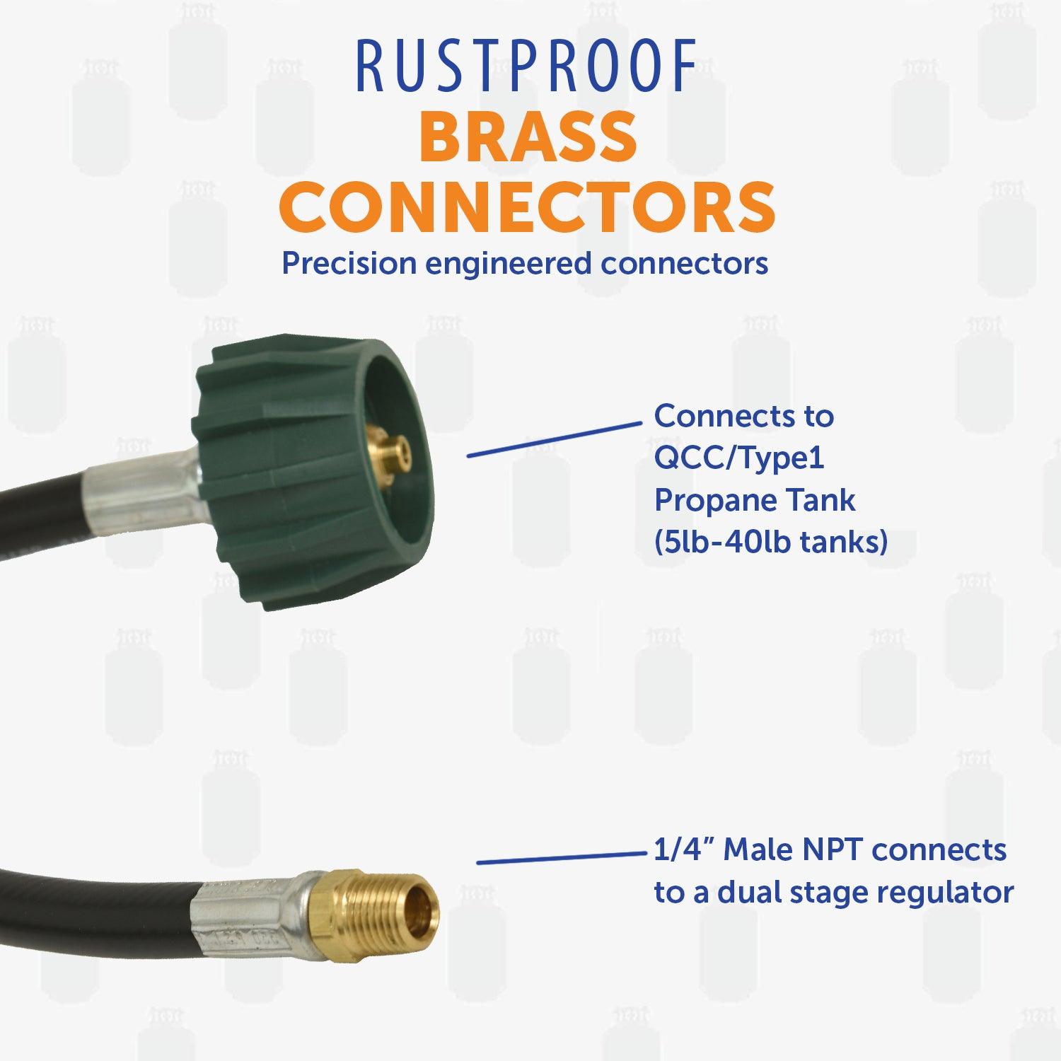 Flame King 18-inch pigtail propane hose connector with durable fittings for secure gas connections.