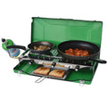 Flame King portable 3 burner propane gas camping stove with toast tray, designed for outdoor cooking adventures.