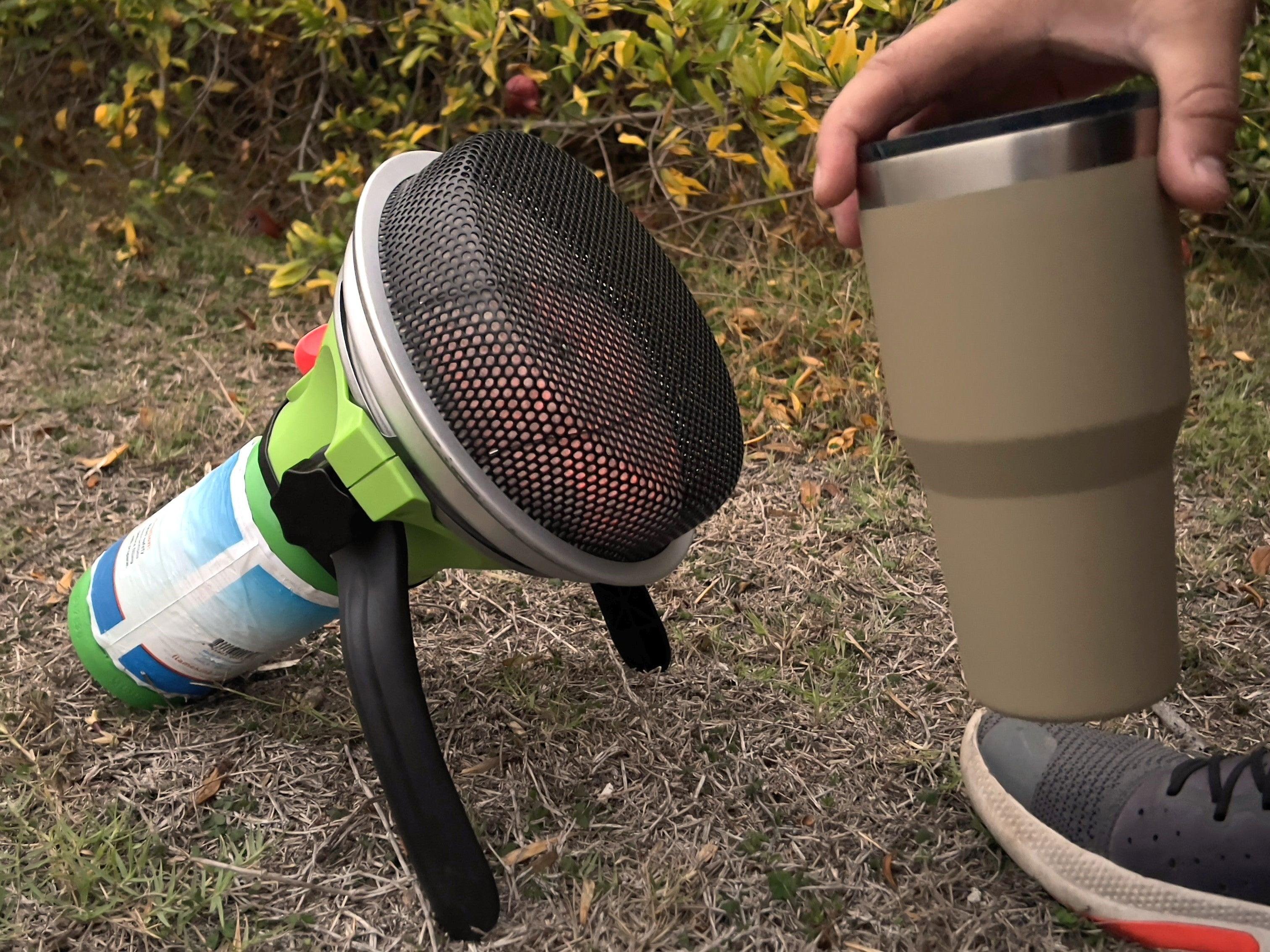 Portable Flame King propane outdoor heater with piezo electric start, ideal for camping and outdoor warmth.