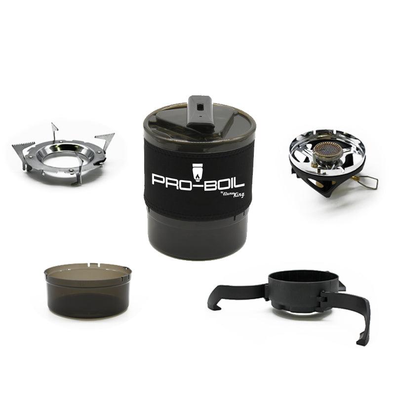 Flame King Pro-Boil camping and backpacking stove cooking system with compact design and integrated burner for outdoor cooking.