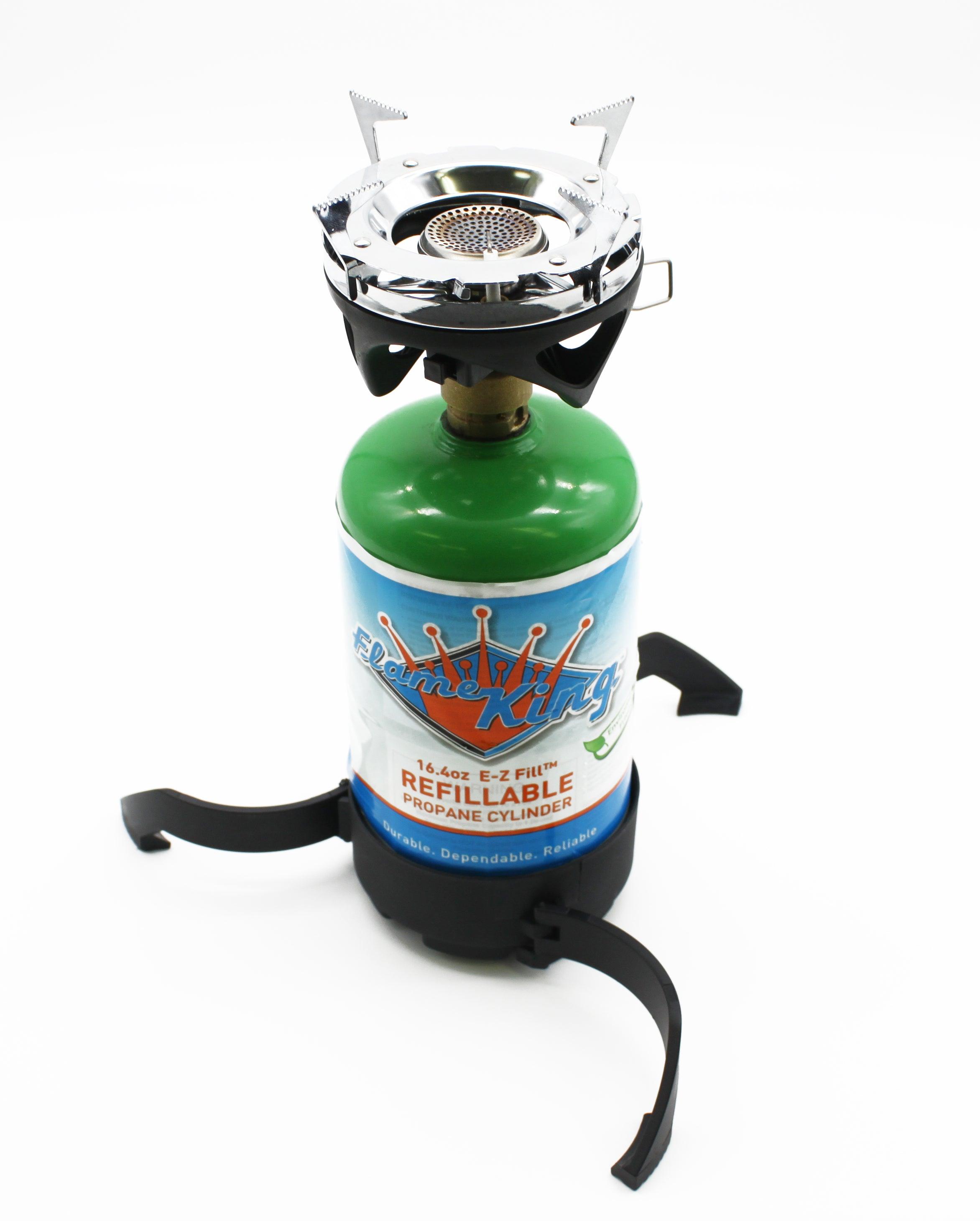 Flame King Pro-Boil camping and backpacking stove cooking system with compact design and multiple burners for outdoor cooking.