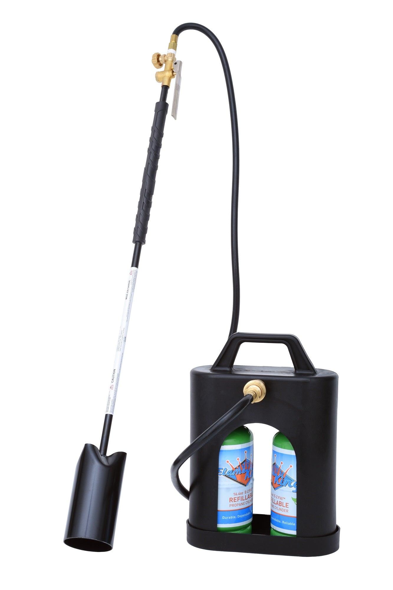 Flame King ProBoost dual 1LB propane tank carrier, featuring sturdy straps and durable construction for secure transport.