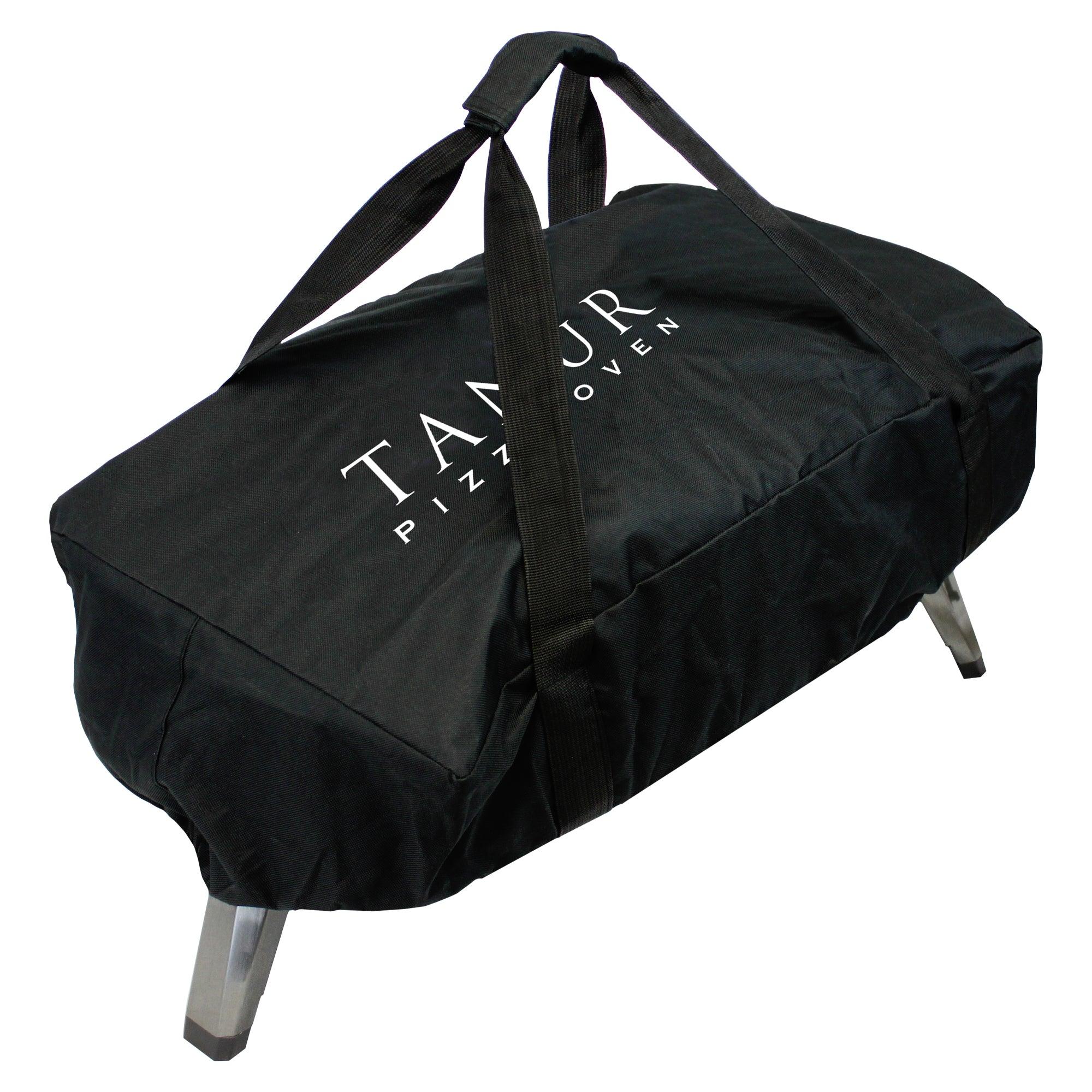 Flame King Propane 12-inch Tanur Pizza Oven Carry Cover Bag for propane accessories, tan protective cover with handle and zipper.