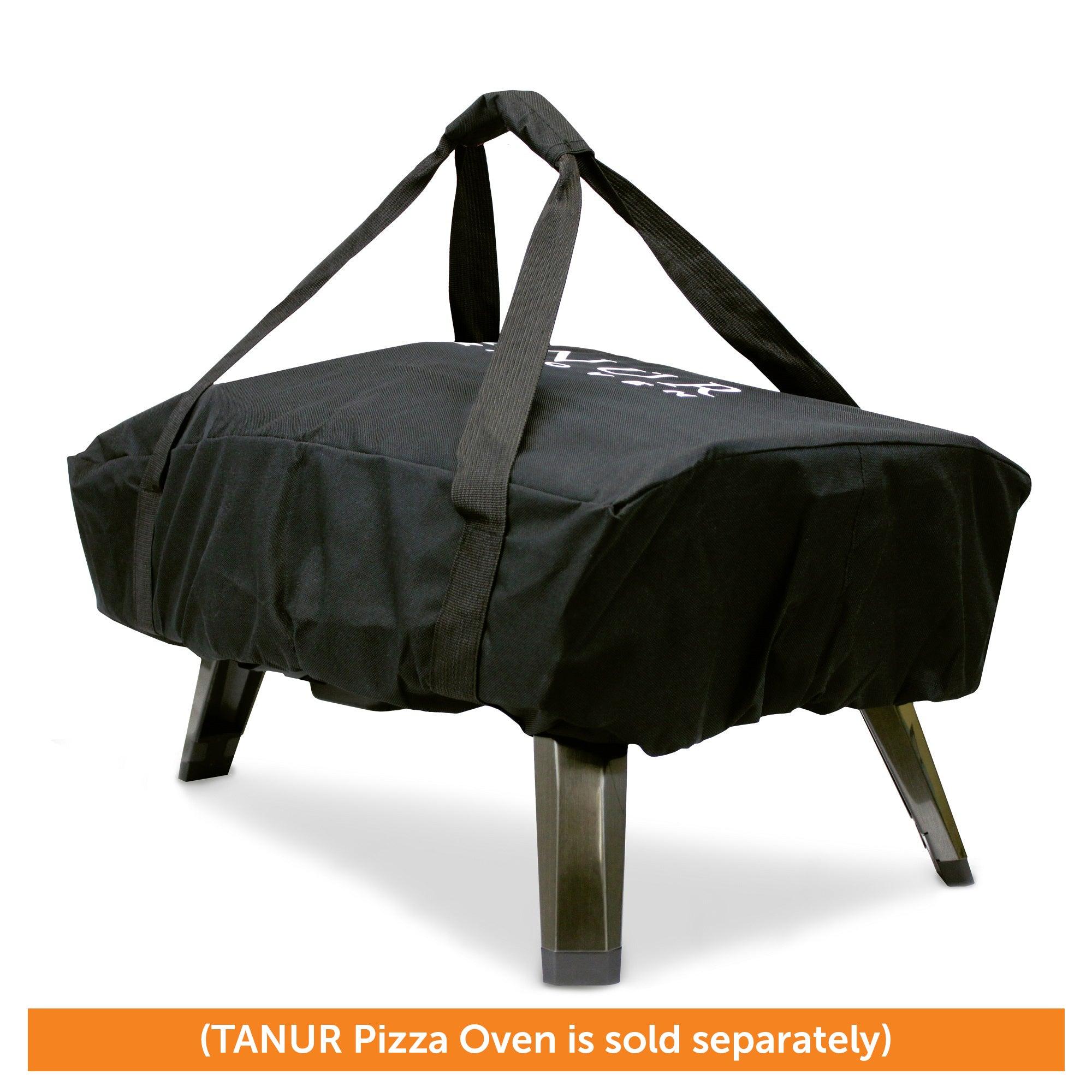 Flame King Propane 12-inch pizza oven carry cover bag, tan fabric with handle, designed for portable pizza oven protection.
