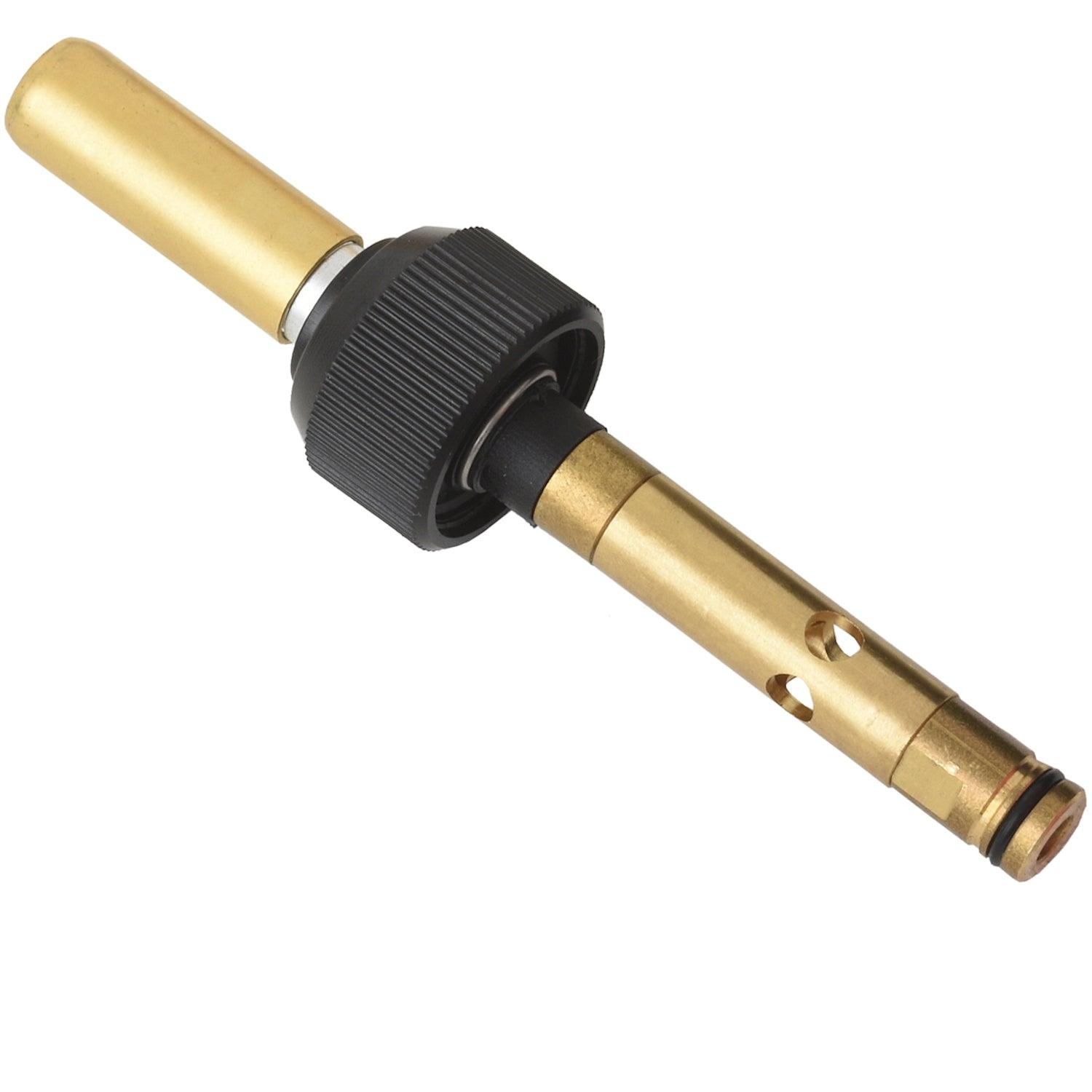 Flame King propane gas blow torch with push button igniter and two interchangeable heads, used for weed burning and outdoor tasks.