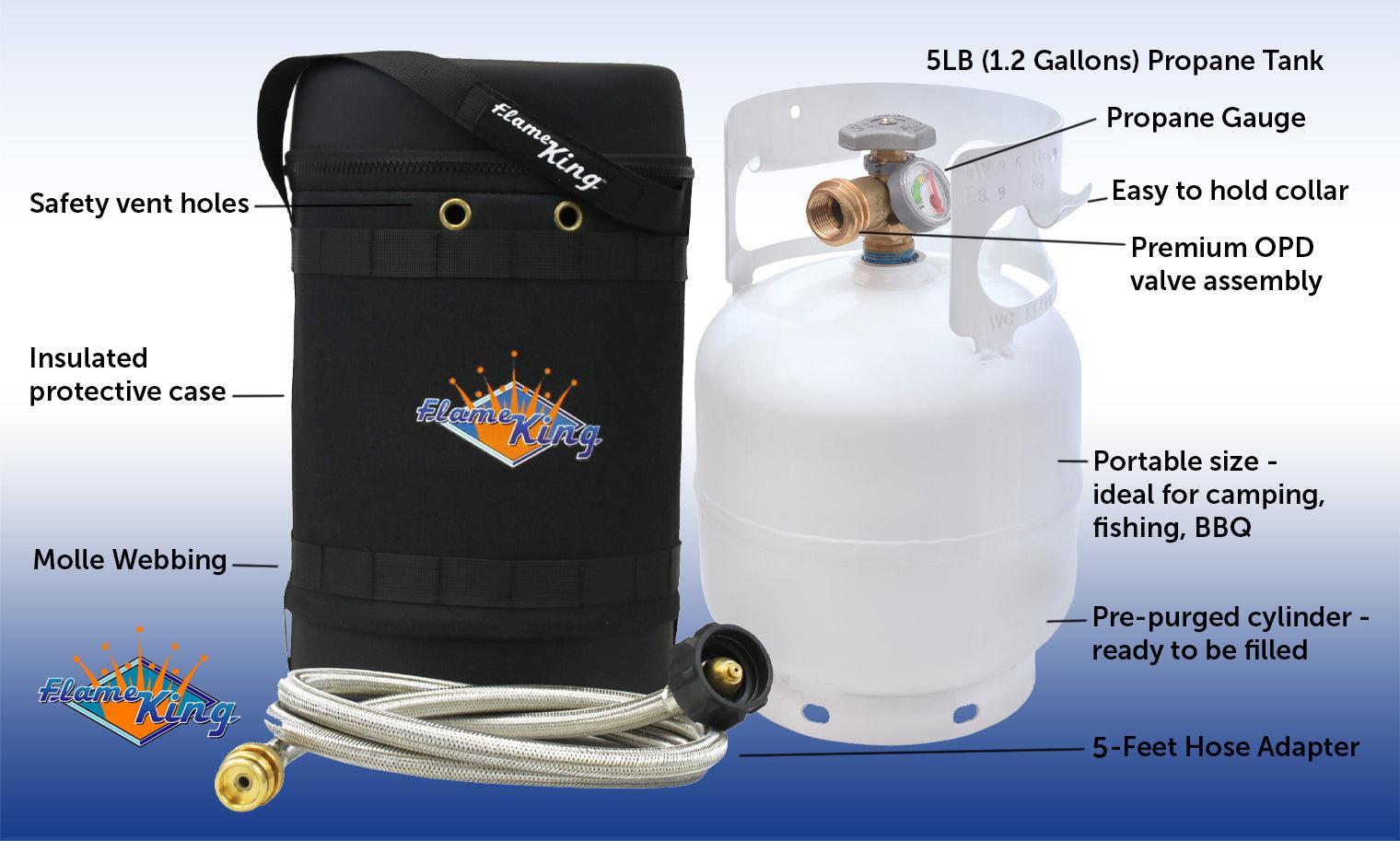 Flame King Propane Gas Hauler Kit 5lb Gauge Propane Tank, Adapter Hose and Insulated Protective Carry Case - We The Collective