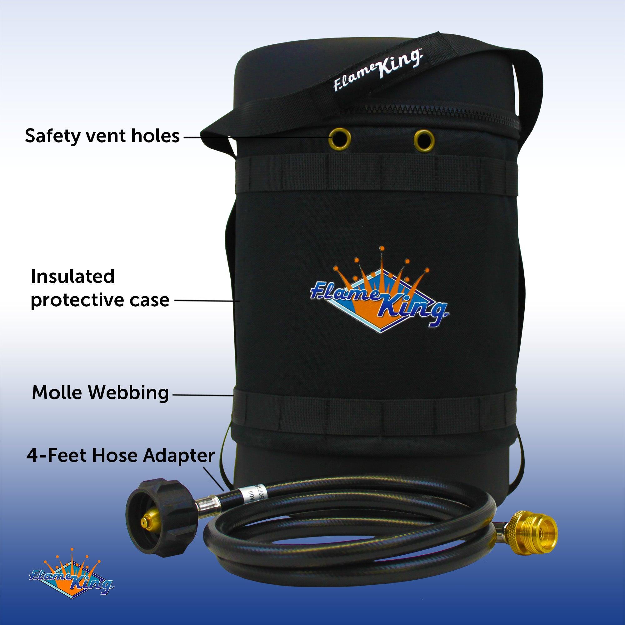 Flame King Propane Gas Hauler Kit-Insulated Protective Carry Case for 5lb Propane Tank plus Adapter Hose - We The Collective