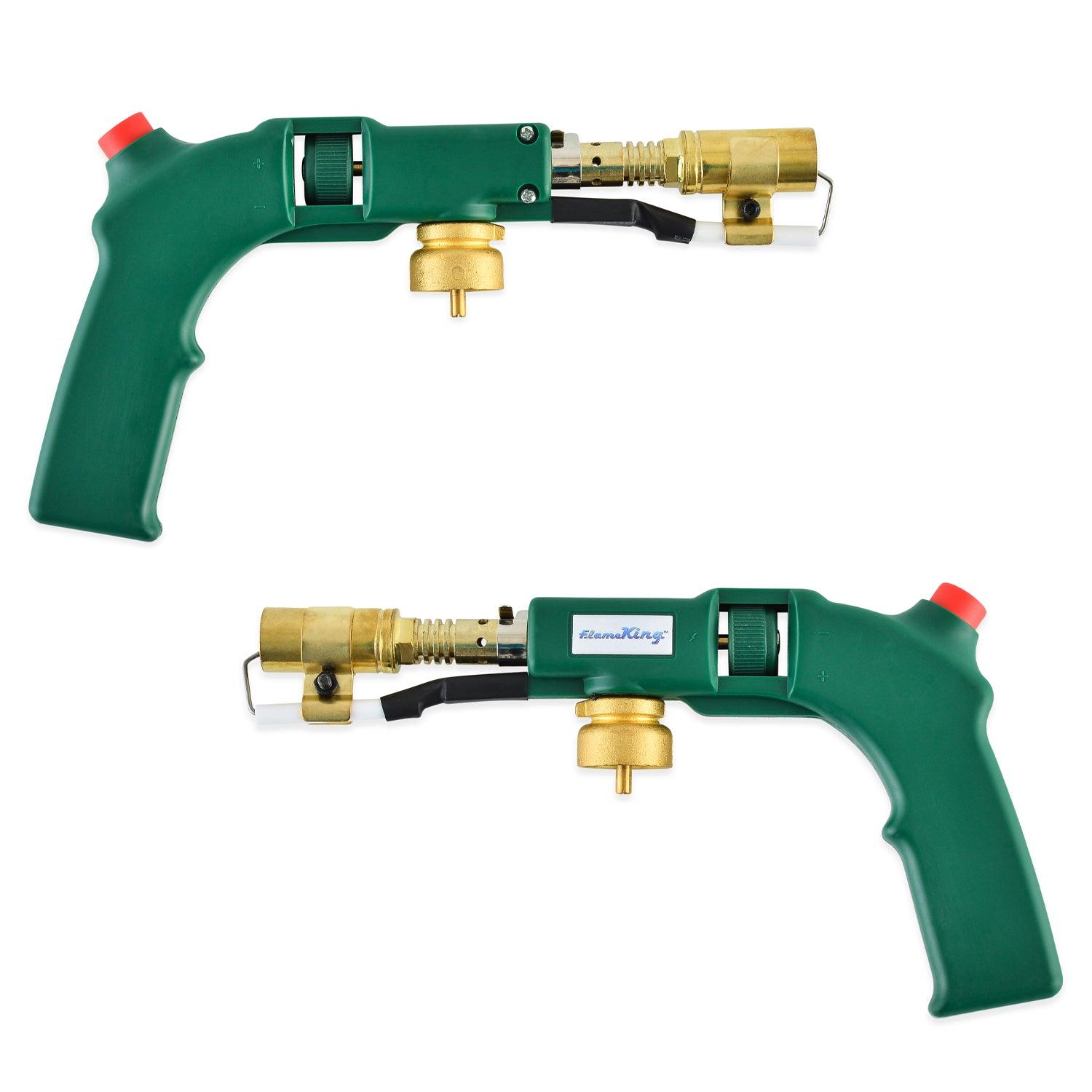 Flame King high intensity propane searing torch with electric start and comfort handle, used for culinary or outdoor burning tasks.