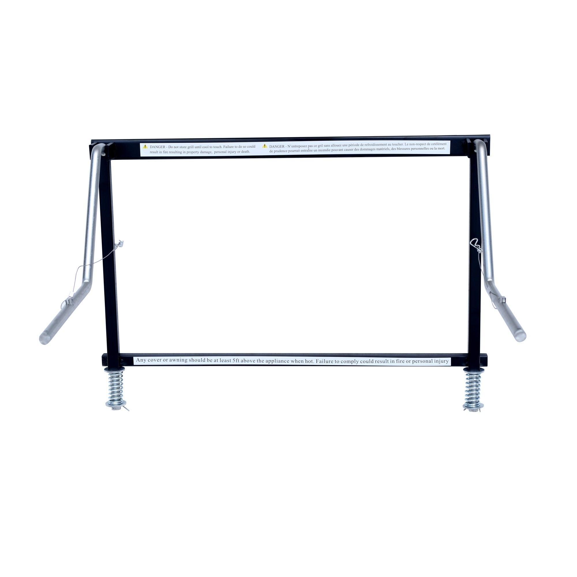 Flame King RV camper trailer mounting rack designed for Flame King propane portable grill or griddle, showcasing sturdy construction.
