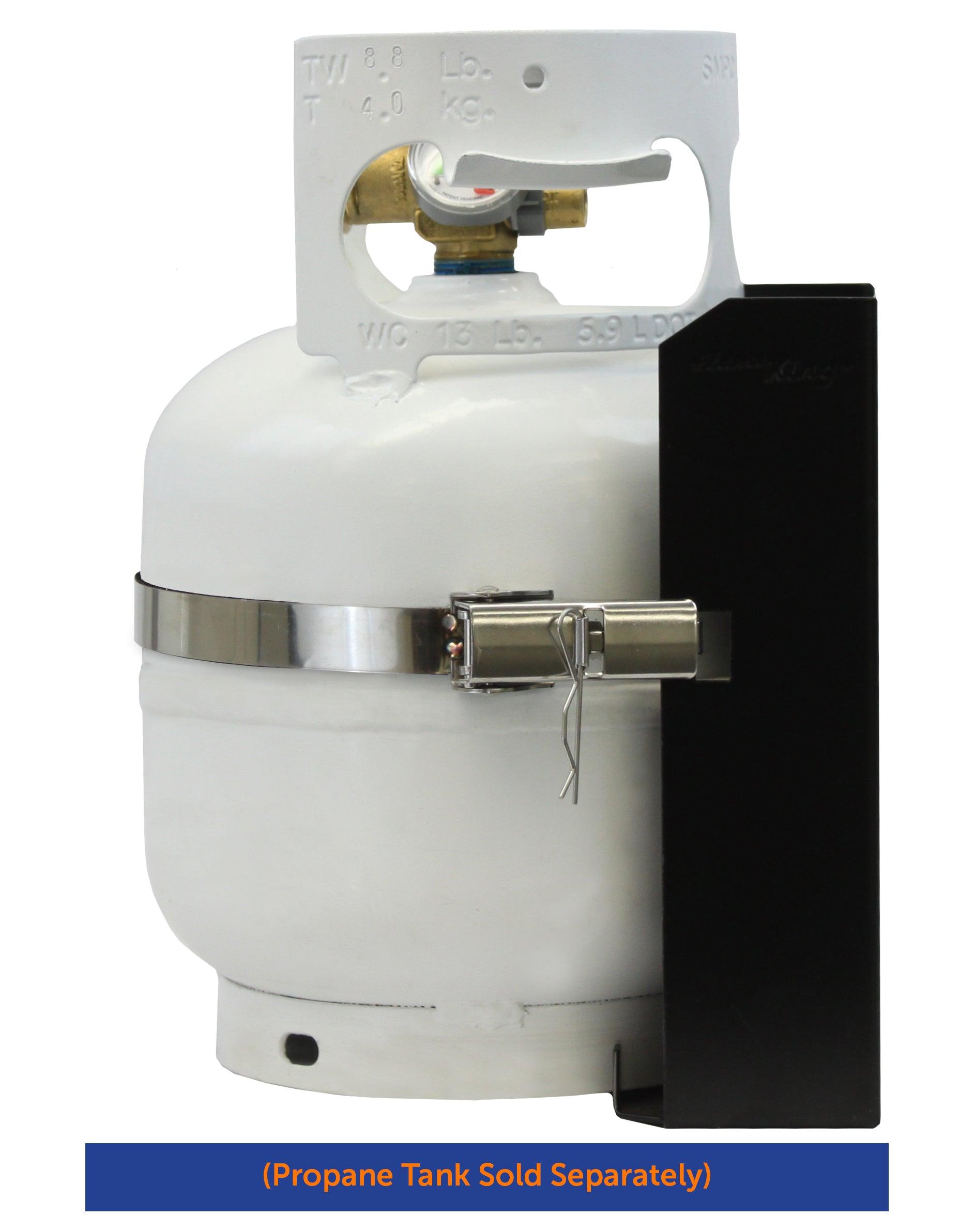 Flame King T-Racks 5lb propane tank mounting brackets and strap for secure campervan and overland vehicle installation.