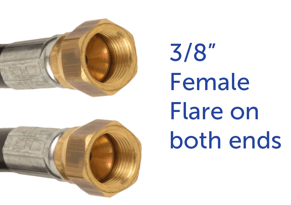 Flame King Thermo Rubber RV slide-out hose assembly, 106-inch length, 3/8-inch ID, female to female connectors, flexible and durable.