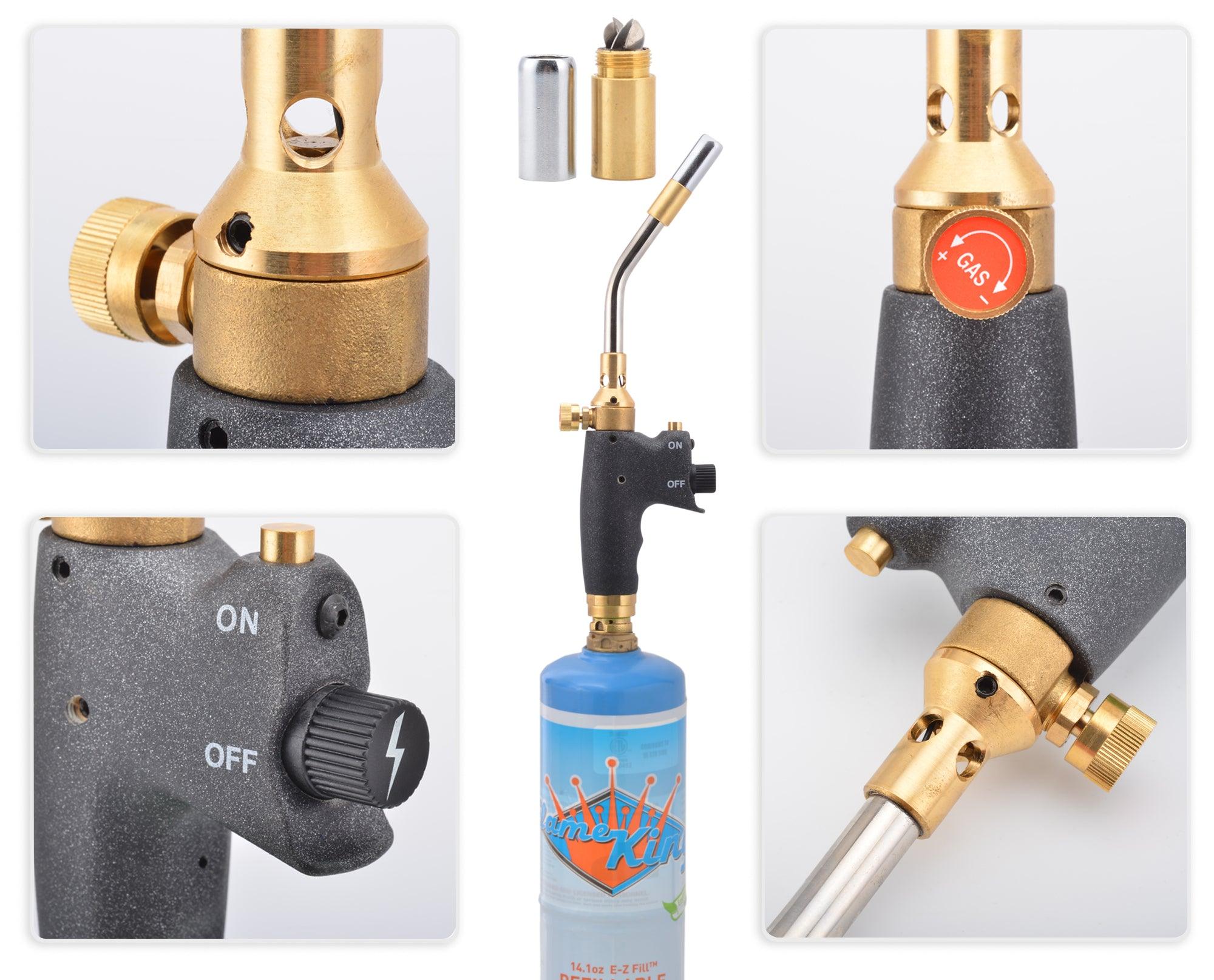 Flame King Professional Auto-Ignition Max Heat Propane Torch Head with adjustable flame for efficient welding and burning.