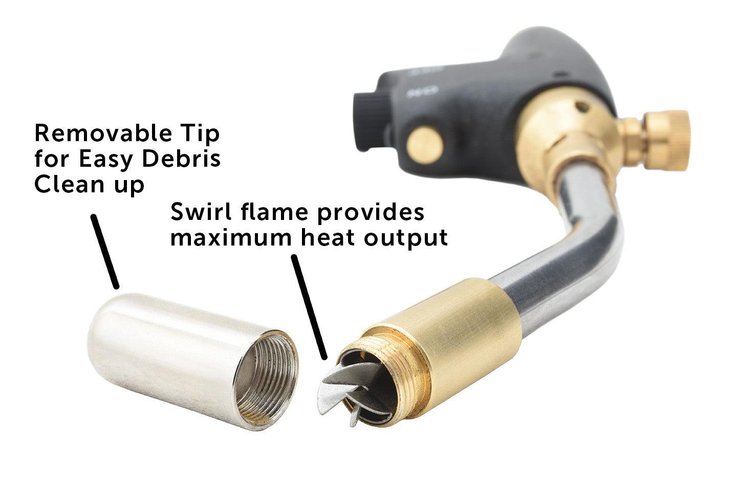 Flame King professional propane torch head with auto-ignition for welding and weed burning applications.