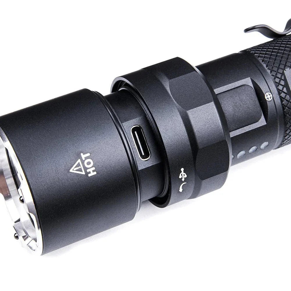 SFT2 Tactical P91 Dual Switch Flashlight with a bright 5000 lumens output, showcasing its mounted design and dual switch feature.