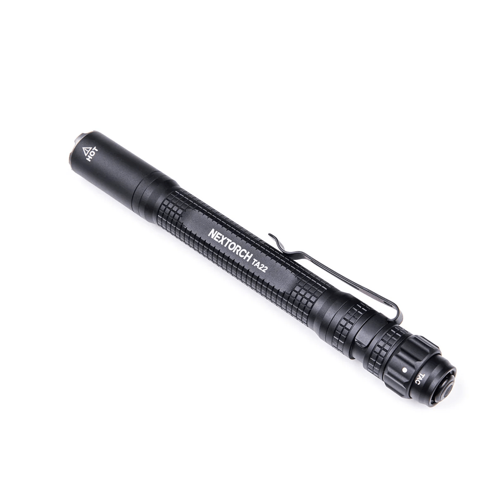 SFT2 Tactical TA22 tactical penlight with 850 lumens, showcasing a compact design and tri-mode functionality.