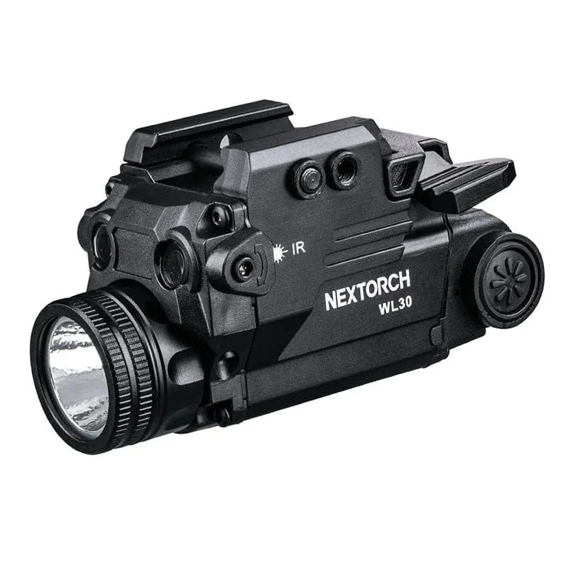 SFT2 Tactical WL30 3-in-1 flashlight, featuring multi-functional design and mounted light capabilities, on a dark background.