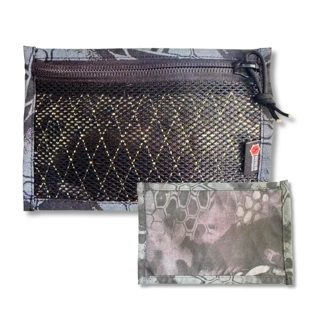 Recycled Firefighter flat EDC pouch in X-Pac RAID edition with zipper closure, compact and durable for everyday carry.