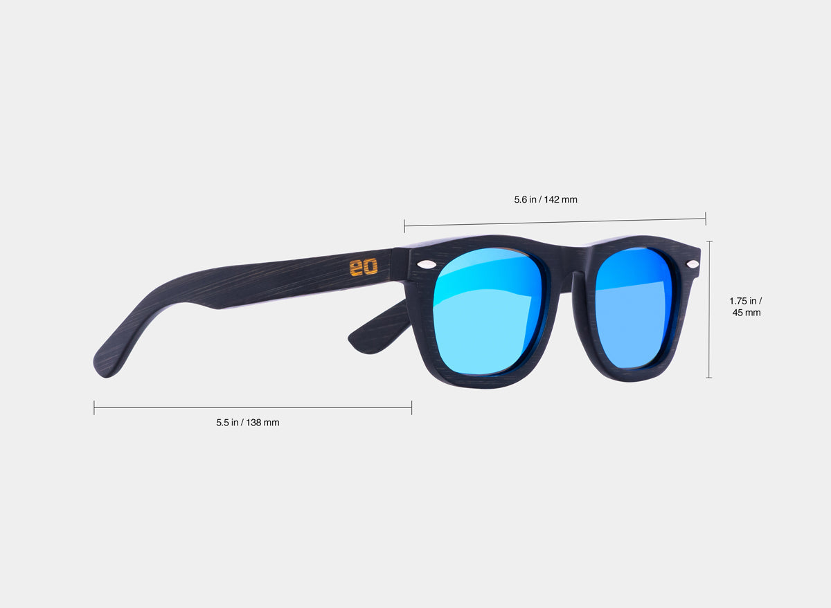 Eastern Outer bamboo floating sunglasses with a sleek design, shown on a float-measure background in the image.