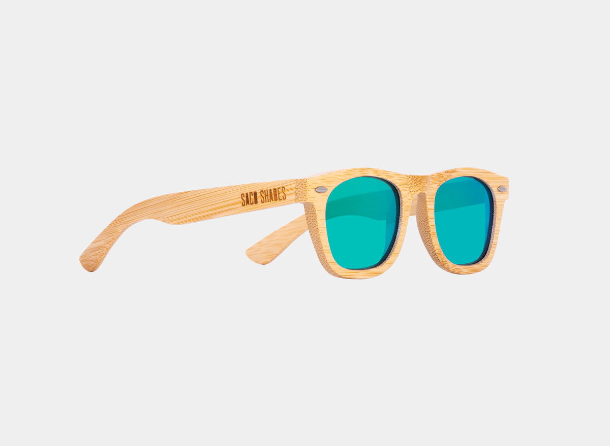 Bamboo floating sunglasses by Eastern Outer with natural bamboo frames and polarized lenses, designed for water activities.