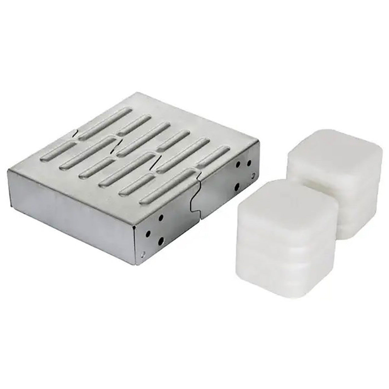 Portable metal camping stove with fuel tablets for cooking and boiling water during outdoor adventures.