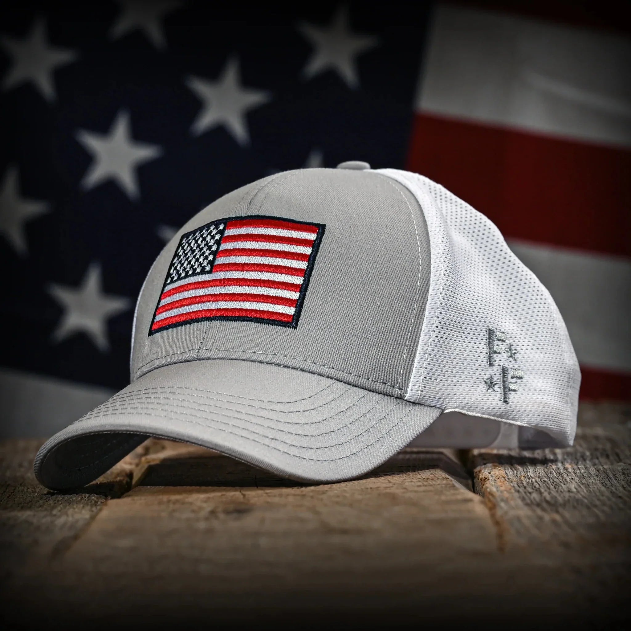 Freedom Fatigues Gray & White Mesh-Back American Flag Trucker Hat - OVERLANDERS Outfitter