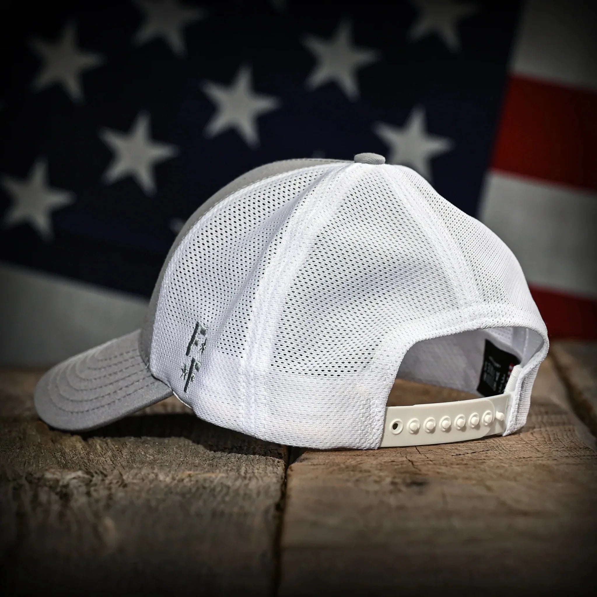 Freedom Fatigues Gray & White Mesh-Back American Flag Trucker Hat - OVERLANDERS Outfitter