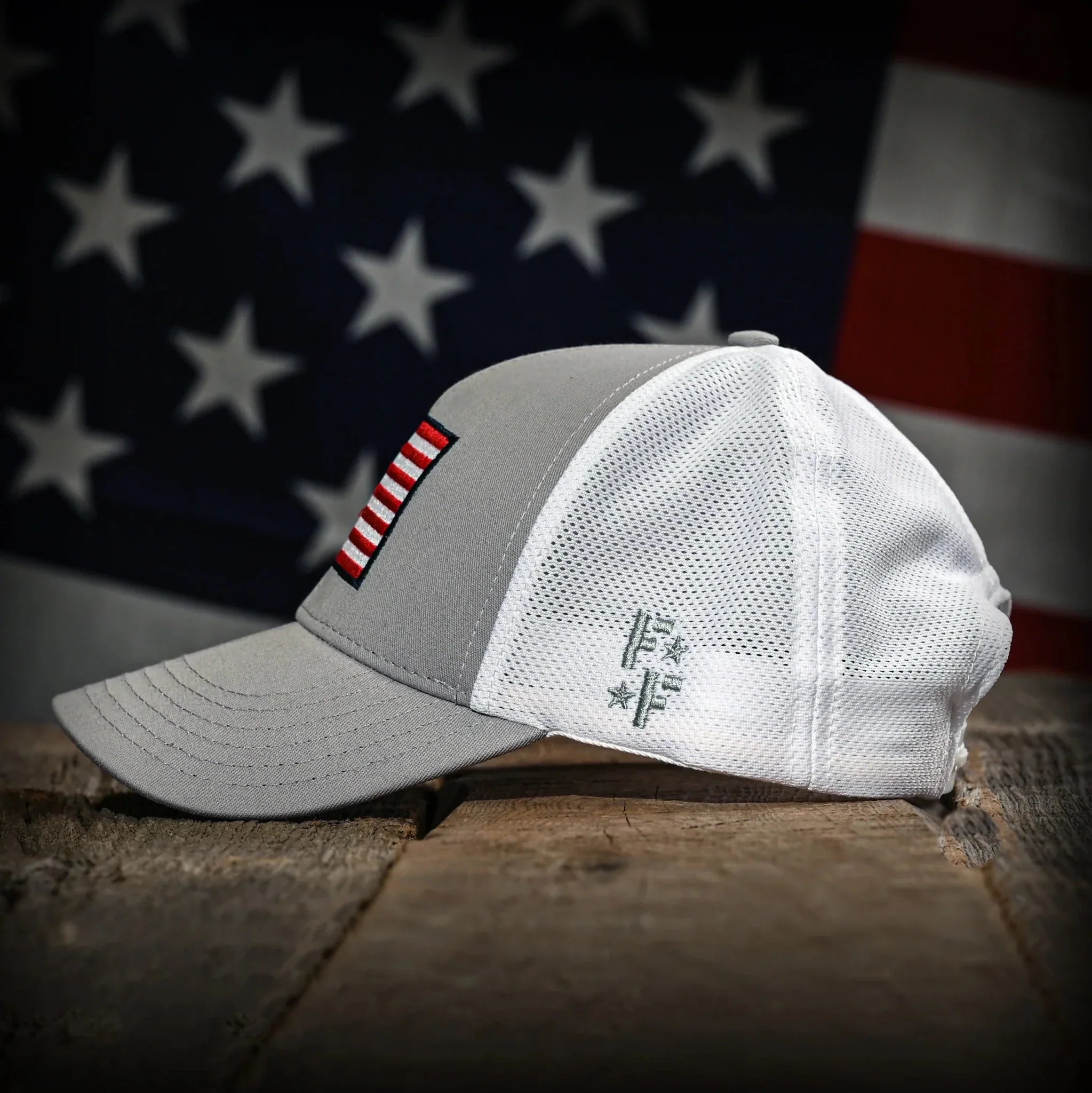Freedom Fatigues Gray & White Mesh-Back American Flag Trucker Hat - OVERLANDERS Outfitter