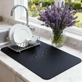 Strabella Dish Drying Mat in black, super absorbent and quick dry, measuring 26x16 inches, non-slip surface.