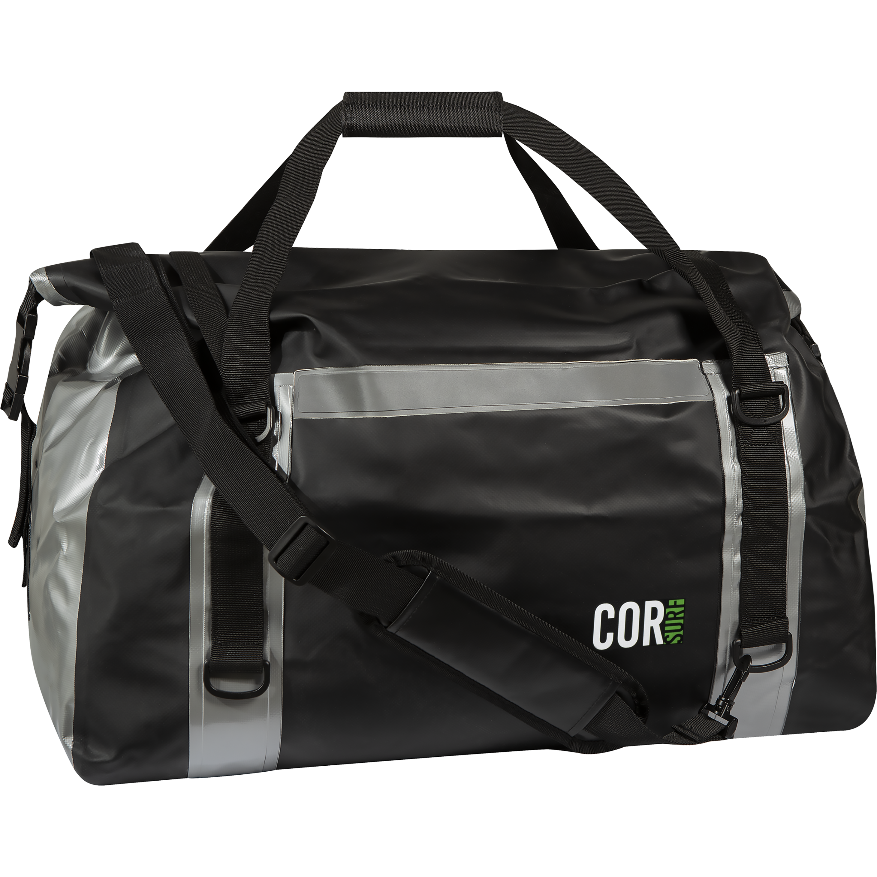 COR Surf waterproof roll-top dry duffel bag in 60L size, showing the front view with secure roll-top closure and durable waterproof material.