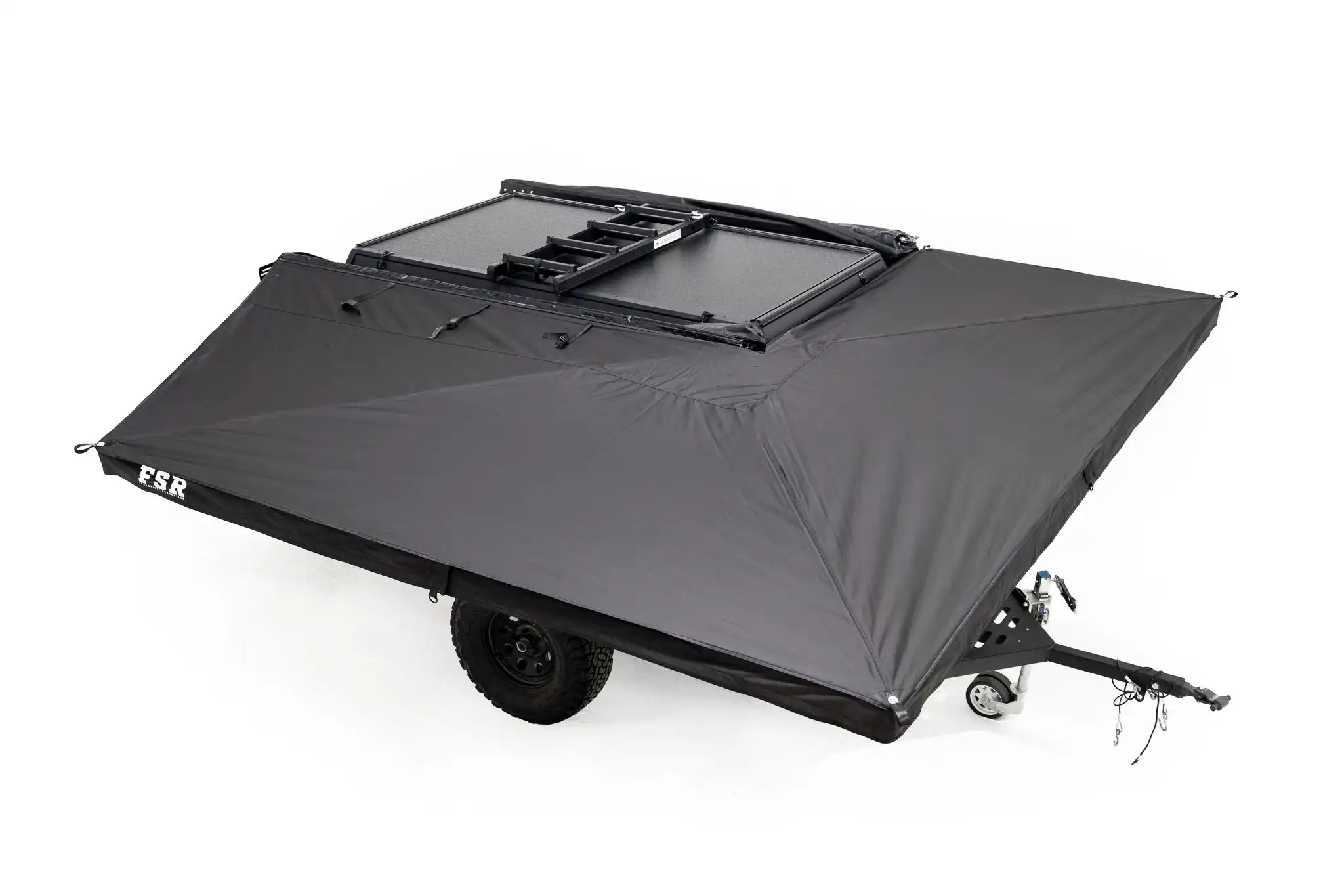 Freespirit Recreation 270 Awning V2 top view showing durable fabric, metal frame, and attachment points for outdoor shade and shelter.