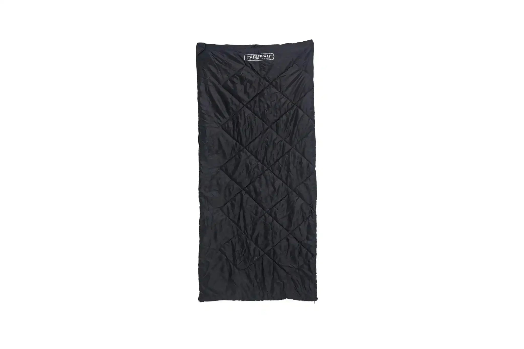 Freespirit Recreation sleeping bag laid out on rooftop tent bedding, suitable for camping and outdoor sleeping adventures.