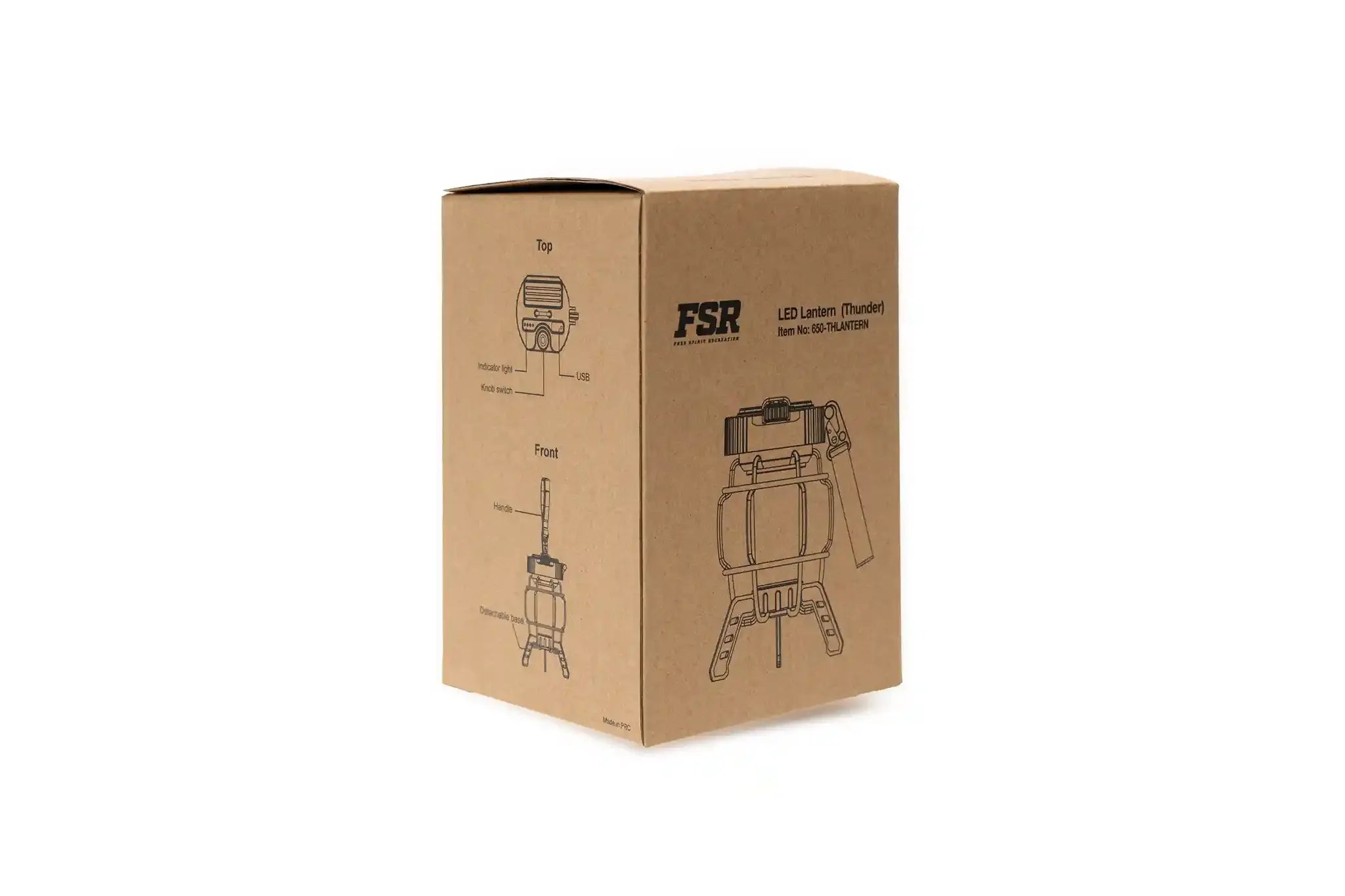 Freespirit Recreation portable LED camping lantern in packaging, compact lighting device for outdoor camping and adventure.