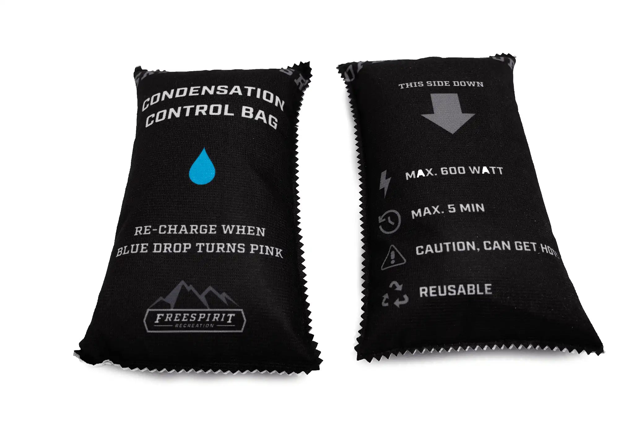 Freespirit Recreation rooftop tent dehumidifier bag, showing front and back views, ideal for moisture control in tents.
