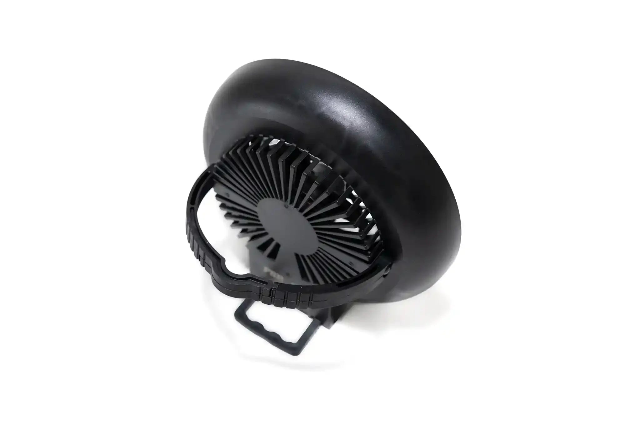 Freespirit Recreation LED Fan Lamp mounted inside a rooftop tent providing bright lighting for outdoor camping.