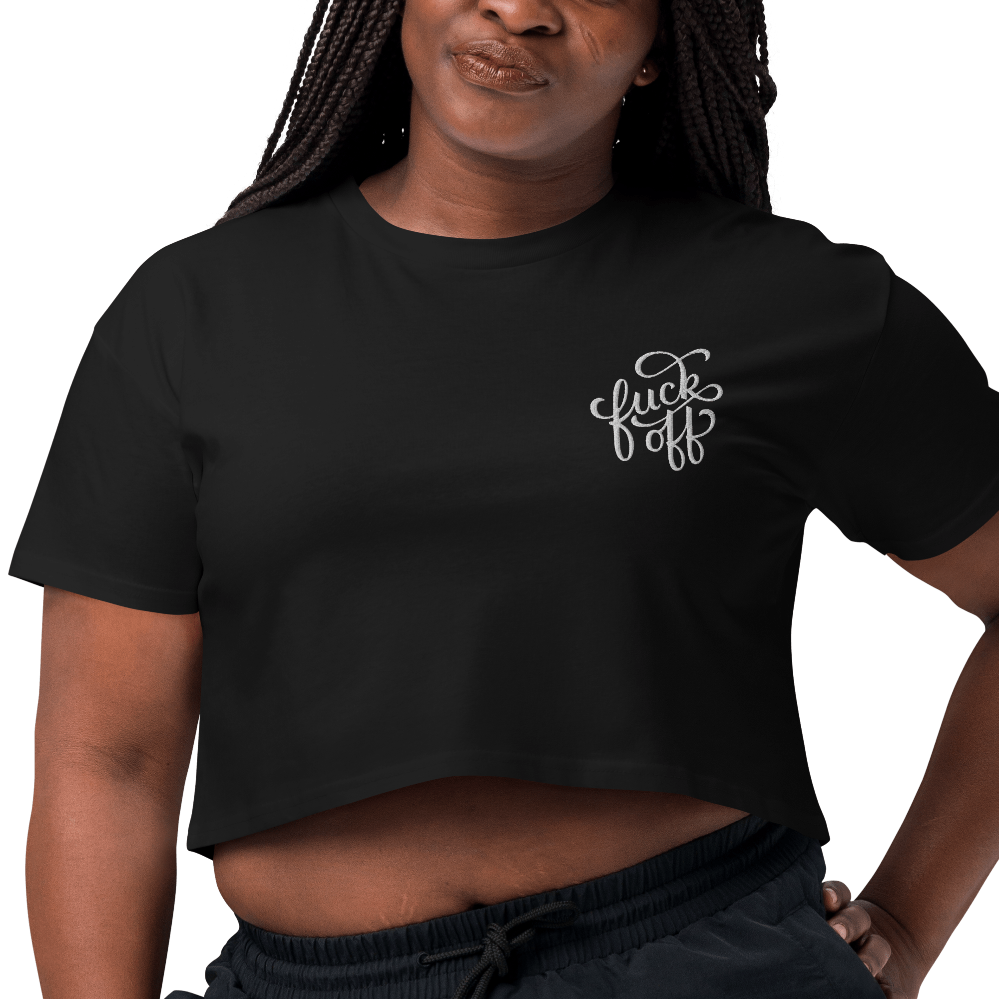 Fuck Off Embroidered Crop Top