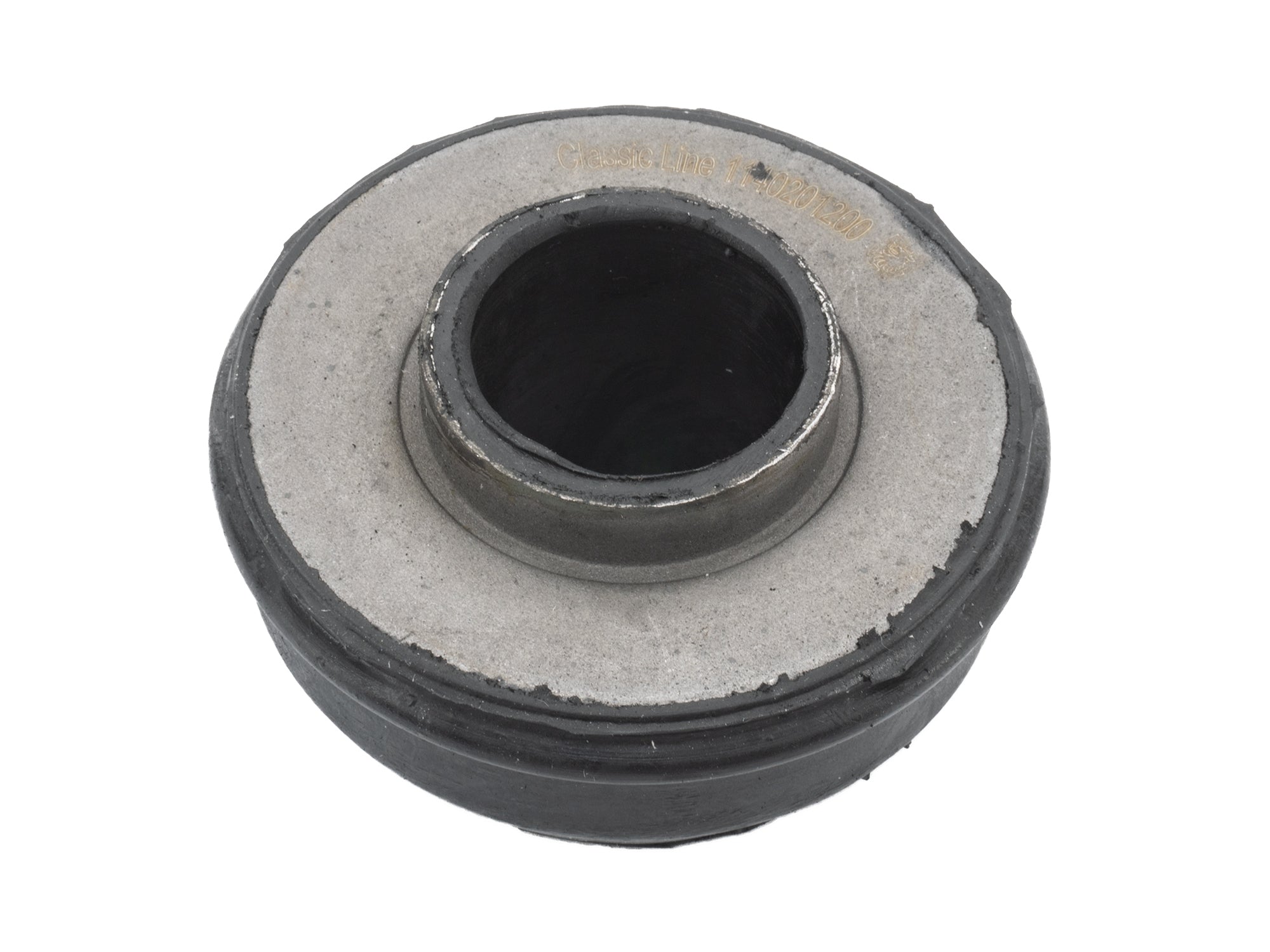 Front radius rod bushing by GoWesty, a mechanical part for vehicle suspension, shown installed in the front suspension system.