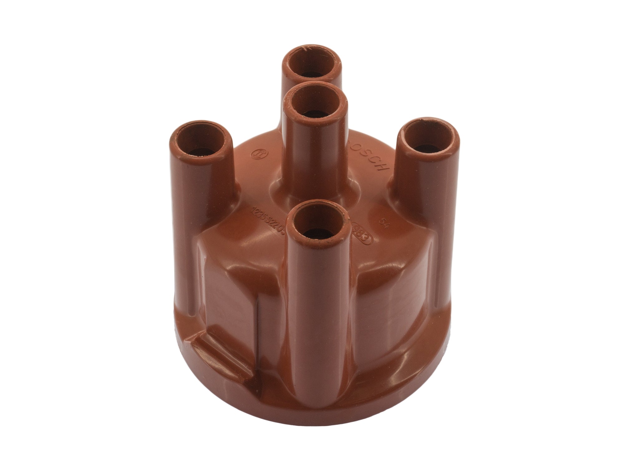 GoWesty distributor cap for air-cooled and 1.9 water-cooled engines, showing a close-up of the black plastic cap with metal contacts.