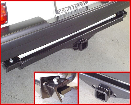 GoWesty watercooled Vanagon trailer hitch with 2-inch receiver for improved towing compatibility and secure attachment.