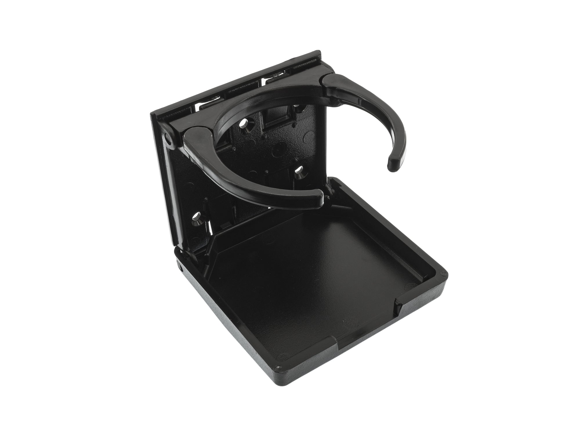 GoWesty folding cup holder with adjustable pivoting arms, showing a compact design for vehicle or travel use.