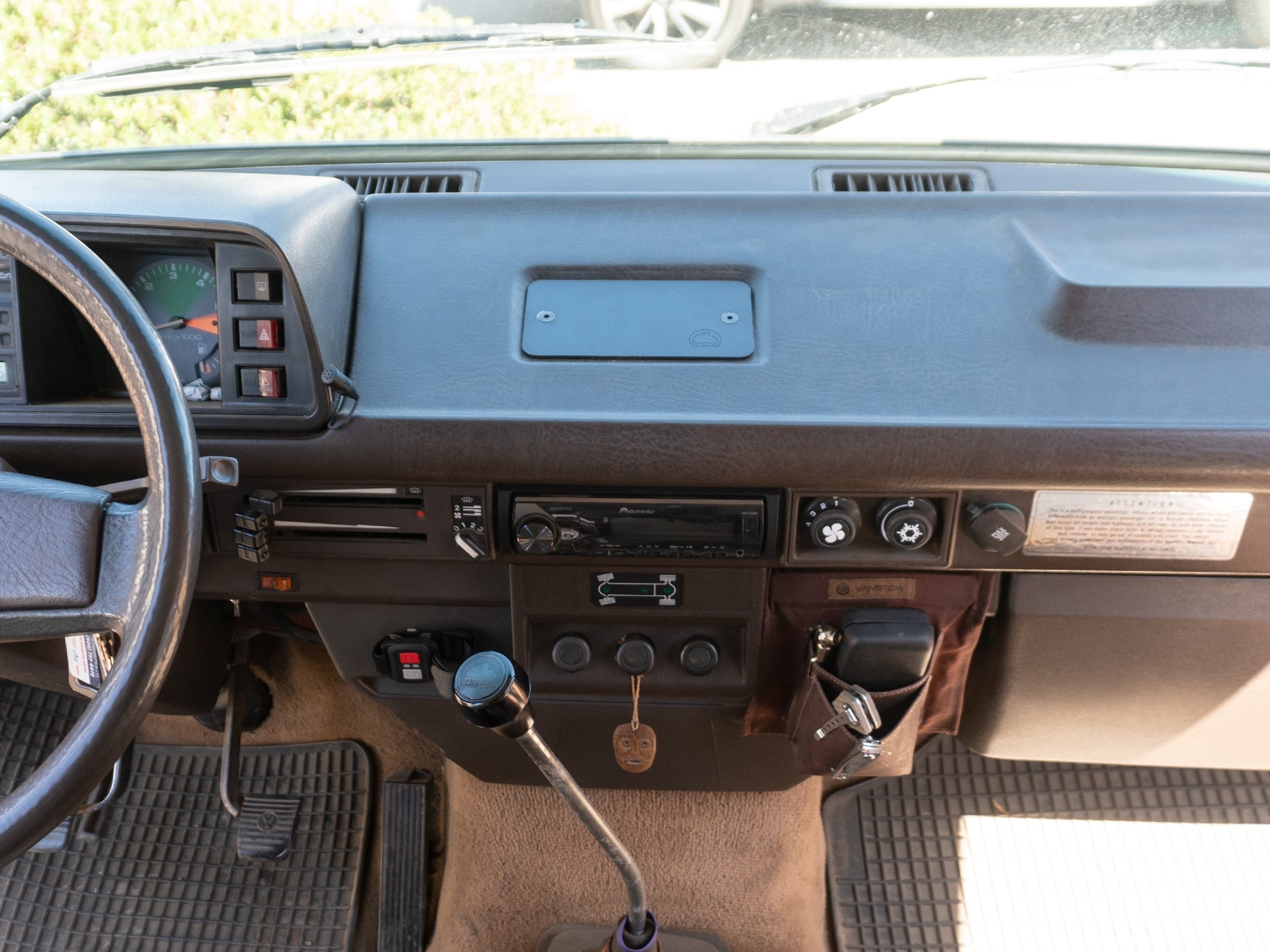 GoWesty Vanagon ashtray delete kit front replacement showing a clean, modern interior with the kit installed for a sleek look.