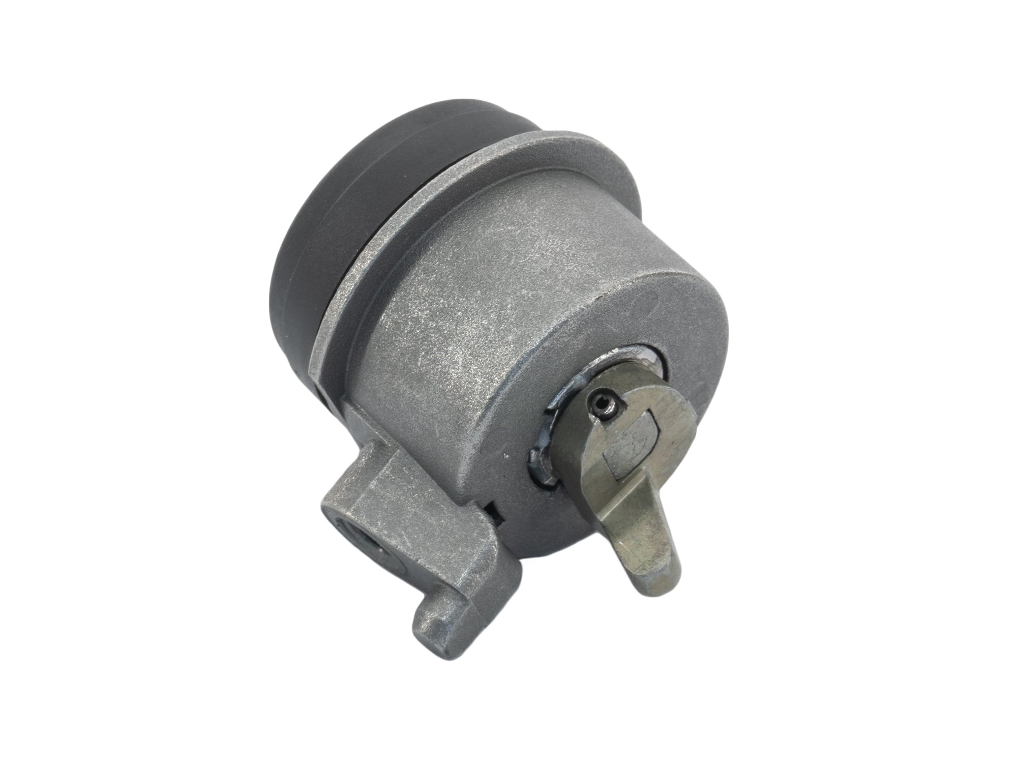 GoWesty lock cylinder and keys for Vanagon rear hatch, showing the metal lock mechanism and matching key set.