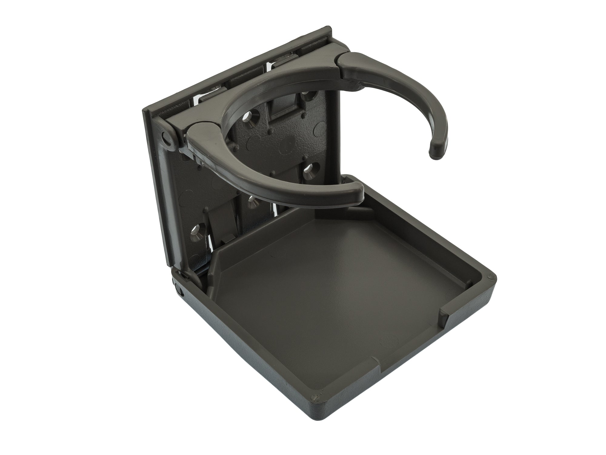 GoWesty folding cup holder with adjustable pivoting arms, featuring a sturdy design and secure grip for vehicle use.