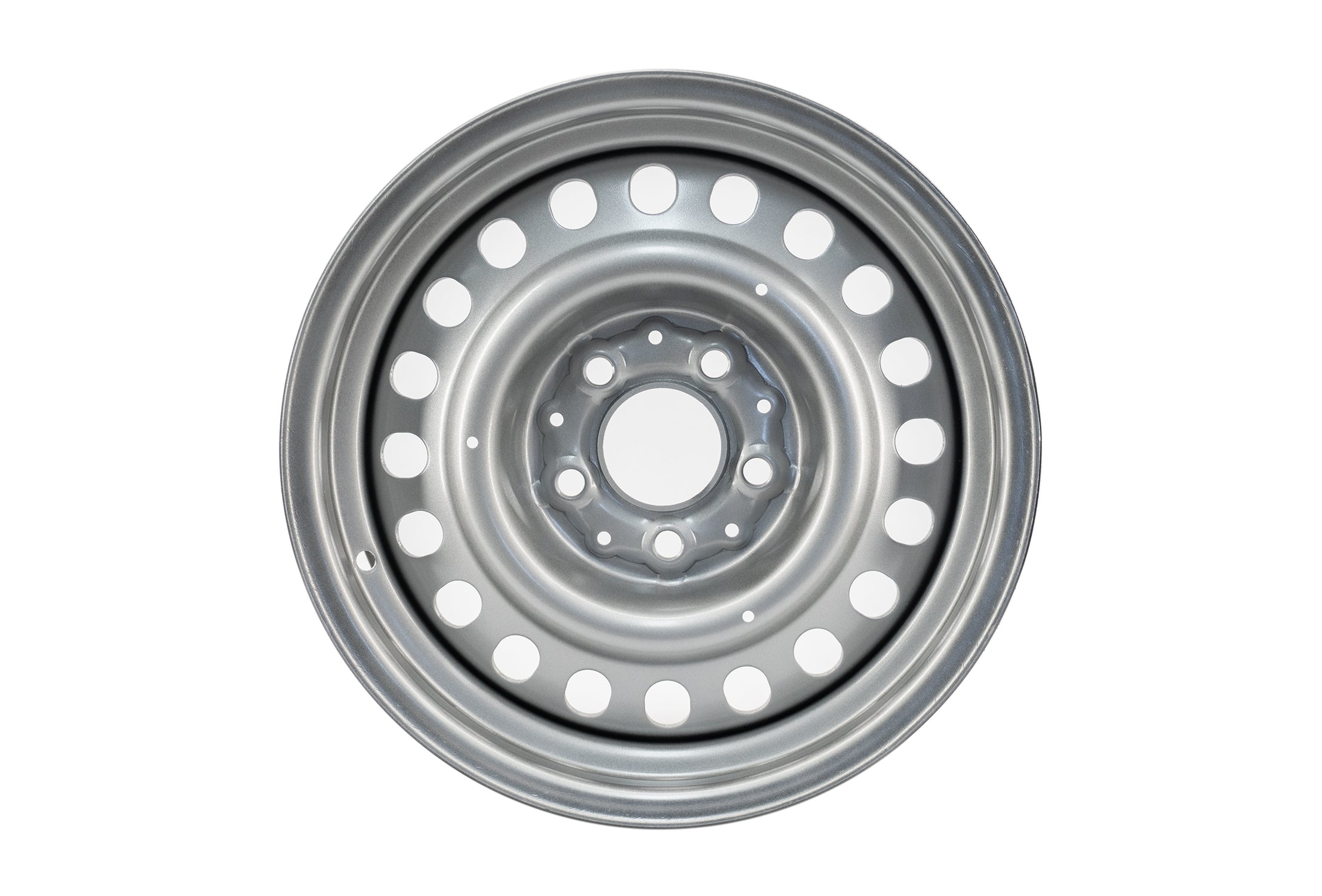 GoWesty 15-inch steel wheel for Bus and Vanagon 2WD/4WD vehicles, showcasing a durable, classic design.
