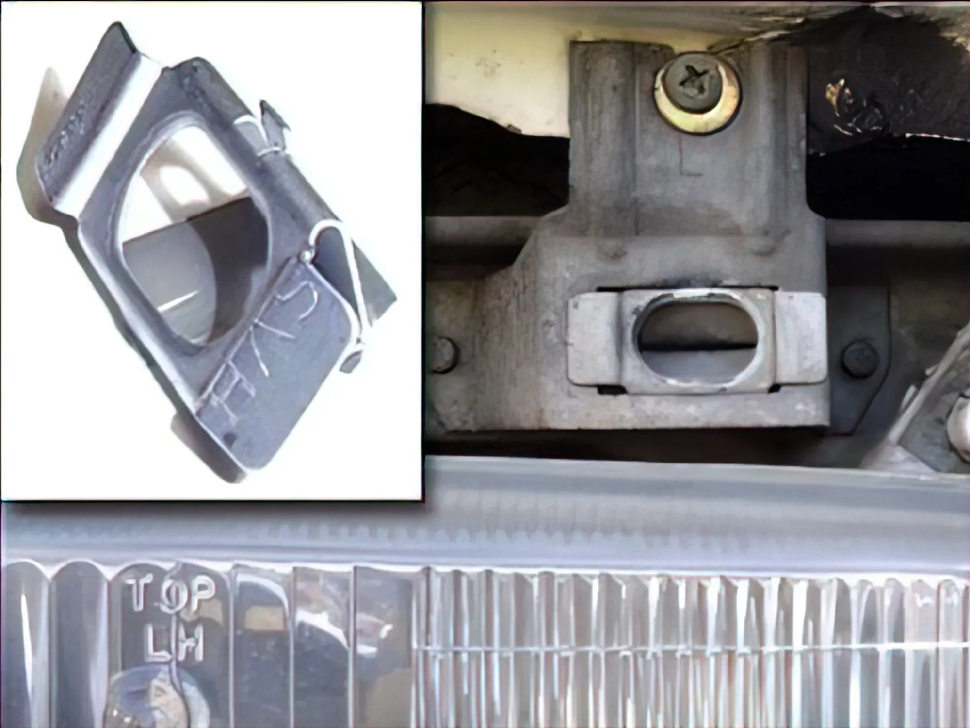 GoWesty Vanagon upper grille body clip, close-up view showing the black plastic clip used for grille attachment.