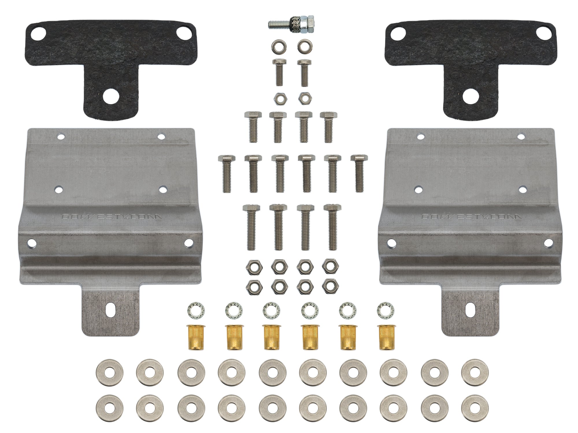 GoWesty awning mounting kit for Eurovan shown with mounting brackets and hardware for vehicle installation.