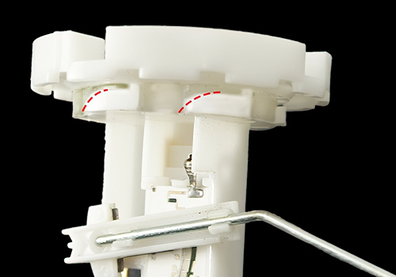 GoWesty fuel level sending unit showing its electrical connections and metal housing for vehicle fuel tank measurement.