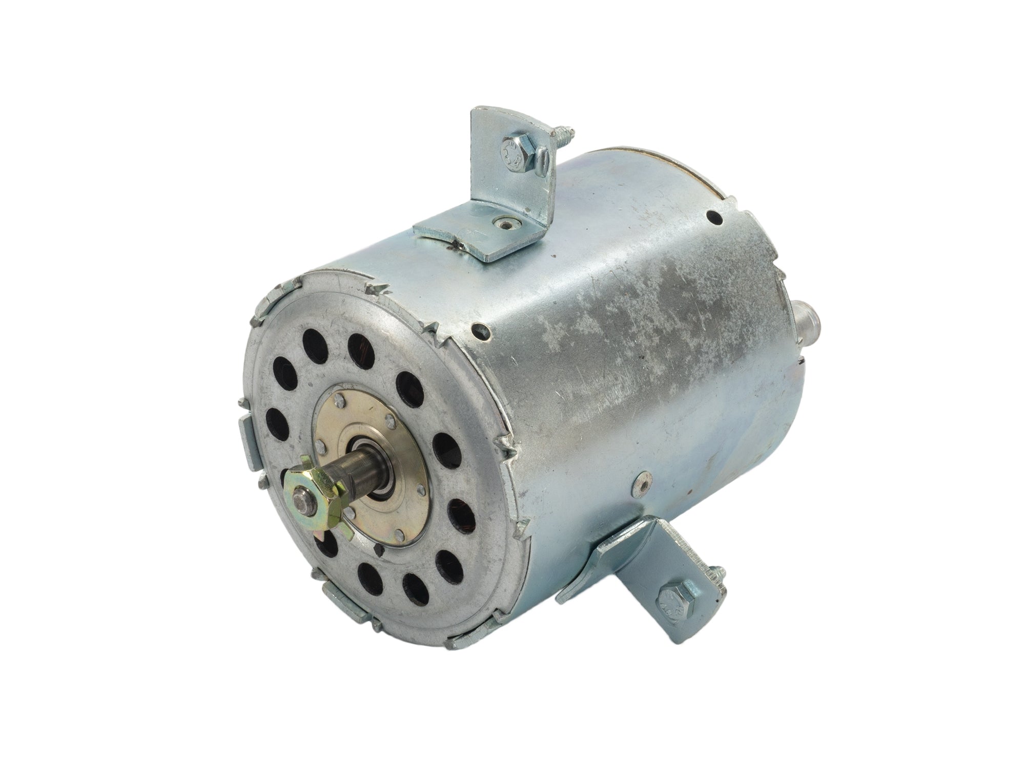 GoWesty 450W radiator fan and motor for late Vanagon, showing the full assembly with fan blades and motor housing.
