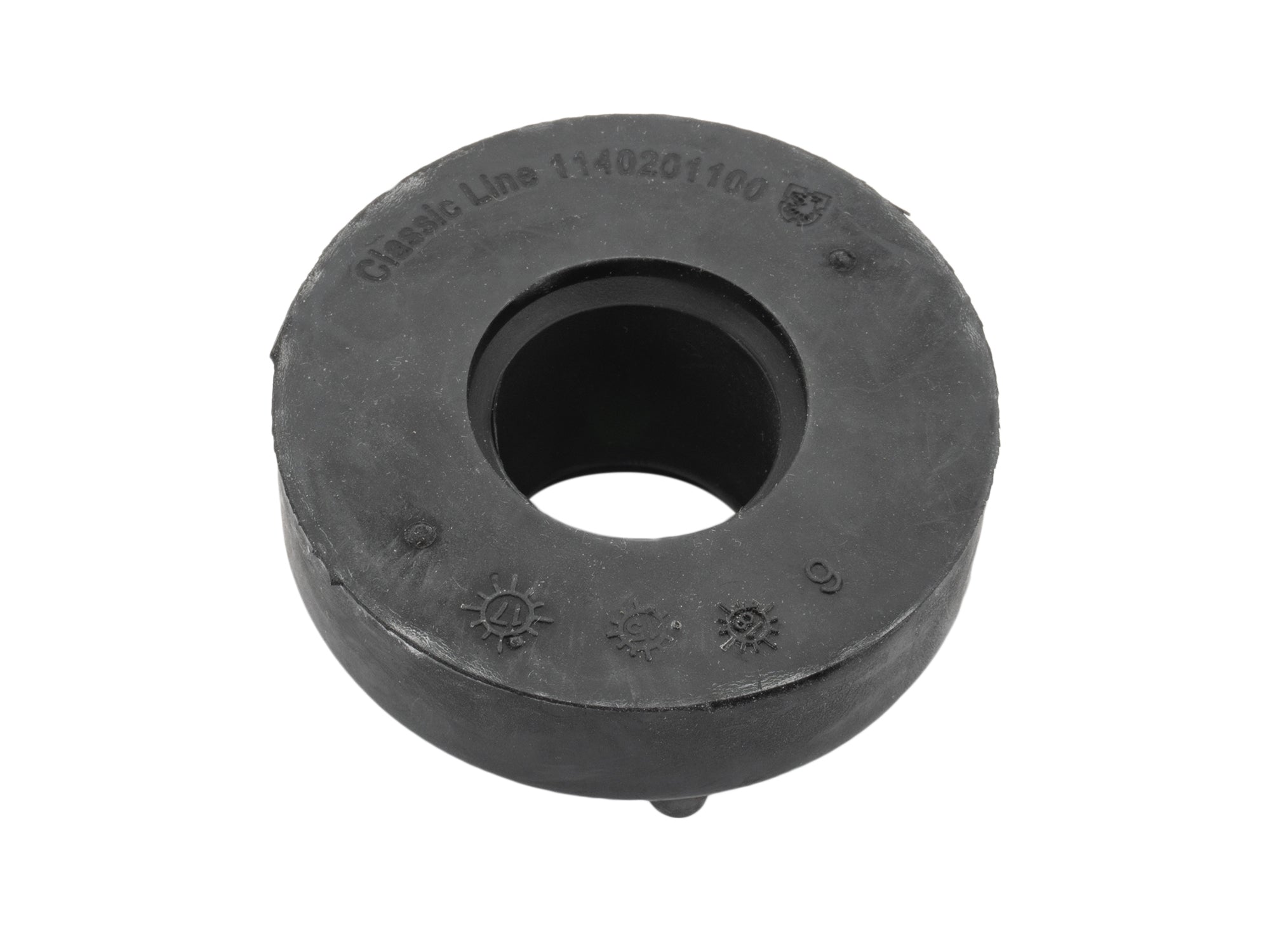 GoWesty rear radius rod bushing, mechanical part for vehicle suspension, showing close-up of the bushing in black rubber